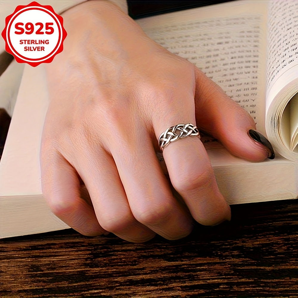 Women's S925 Silver Vintage Punk Style Woven Ring, Party Accessory